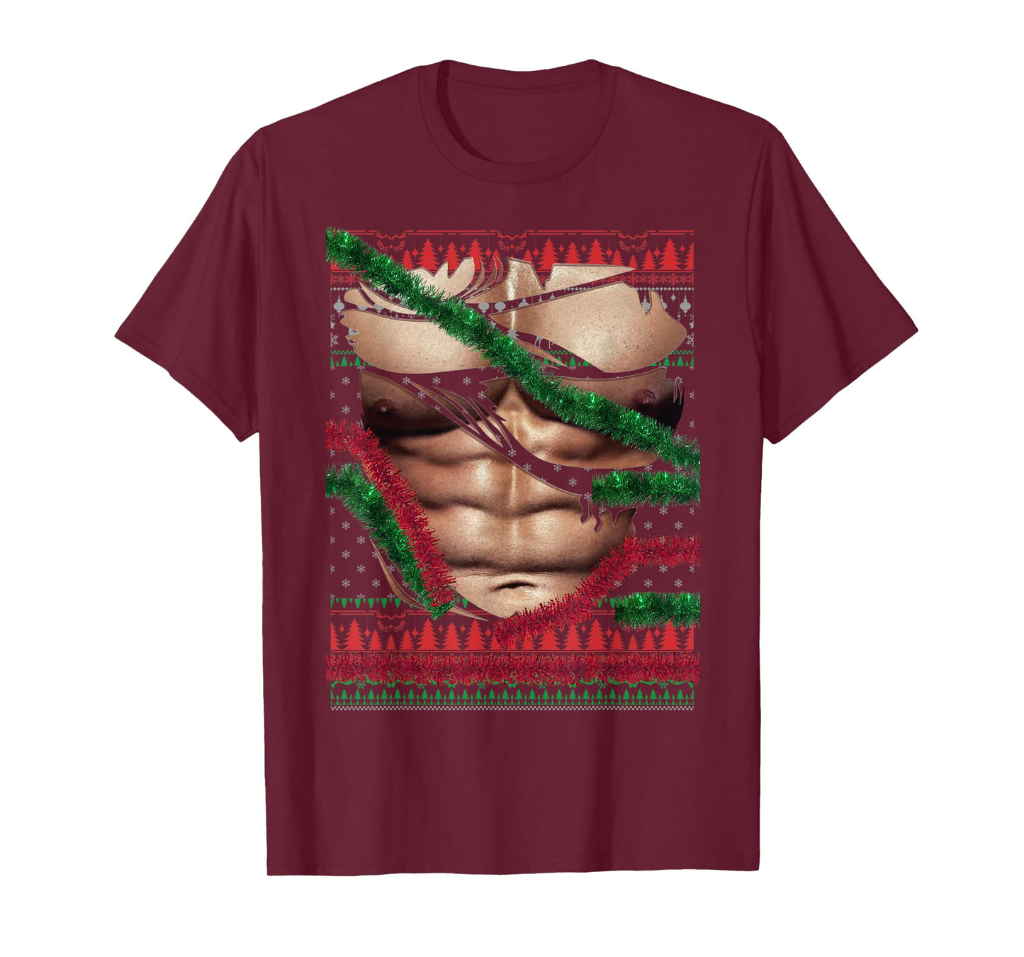 Christmas Fake Muscles Ripped Torn Chest Six Pack Abs Ugly T-Shirt