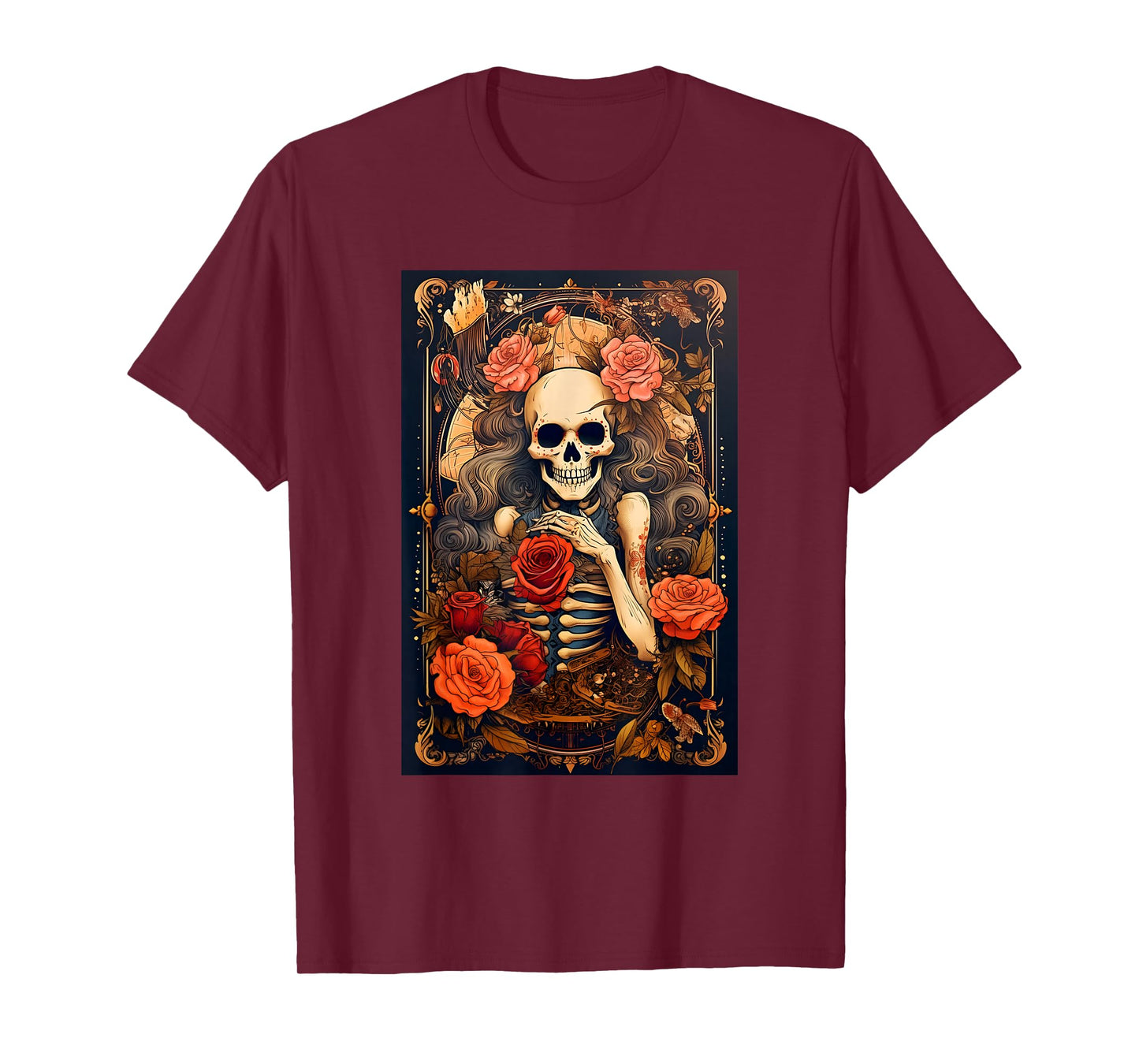 Vintage Tarot Card Goth Girl Skeleton Occult Gothic Floral T-Shirt