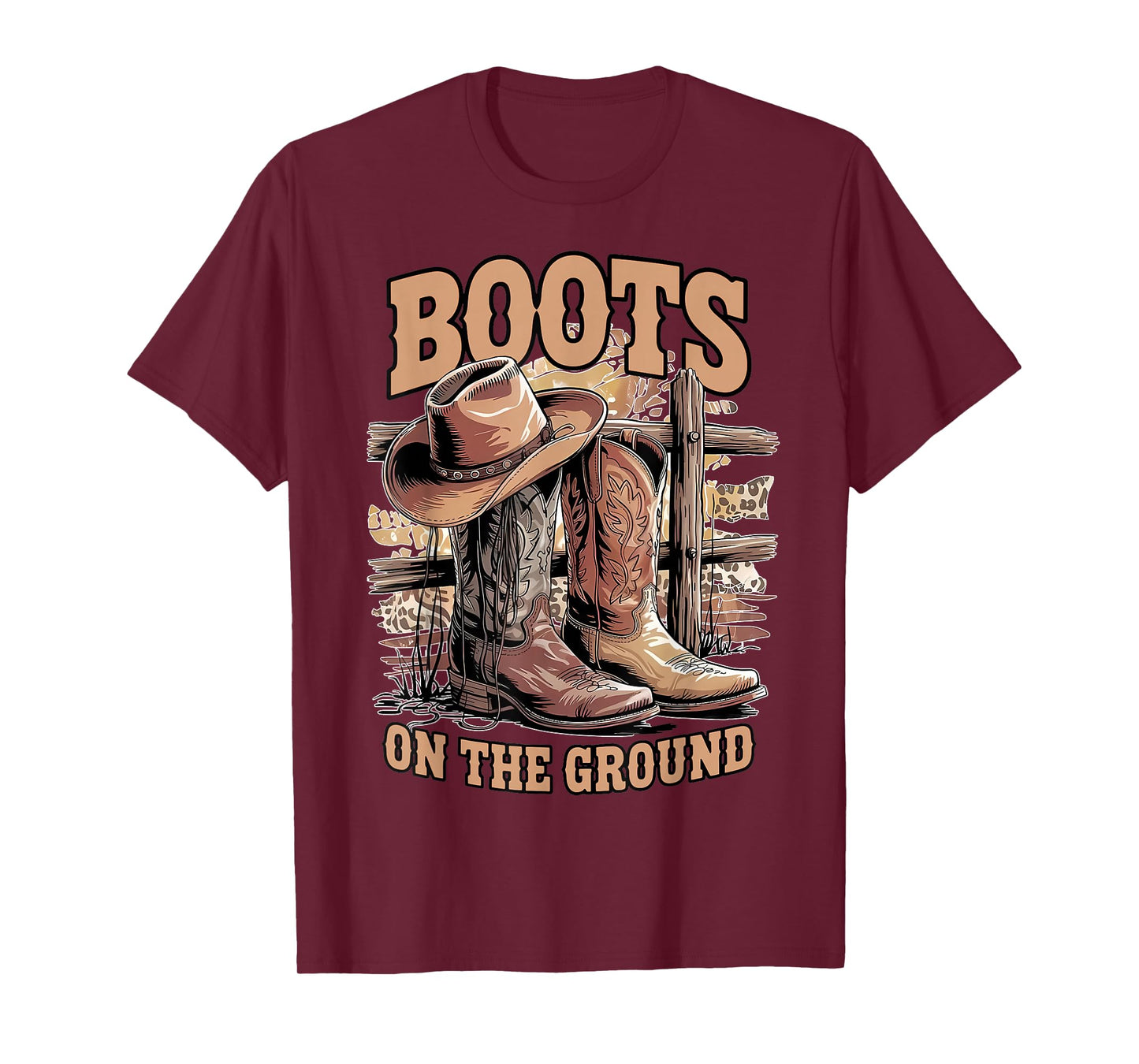 Retro Western Cowgirl Cowboy Hat Boots On Da Ground T-Shirt