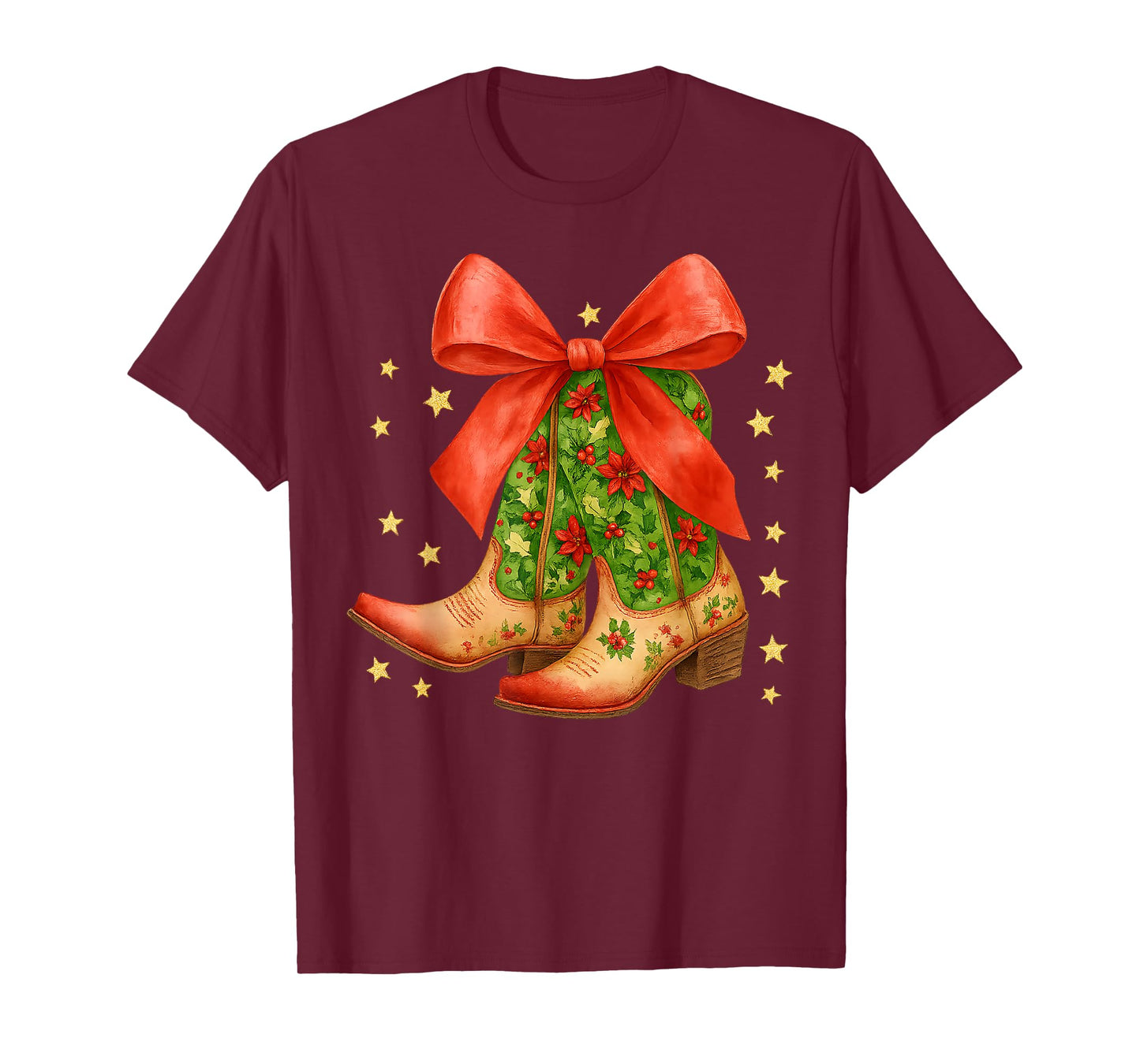 Cowgirl Boots Christmas Coquette Bow Western Country Girls T-Shirt