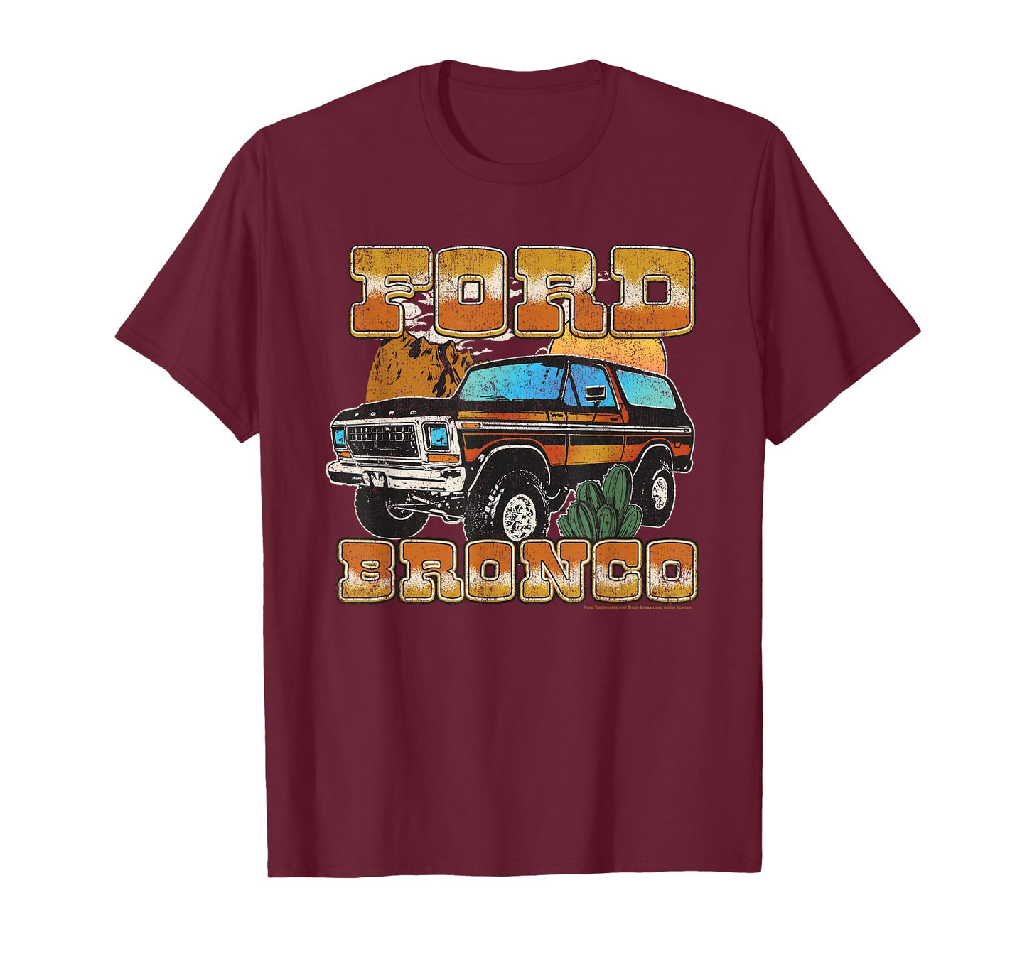 Ford - Vintage Bronco Desert Scene With Mountains And Cacti T-Shirt