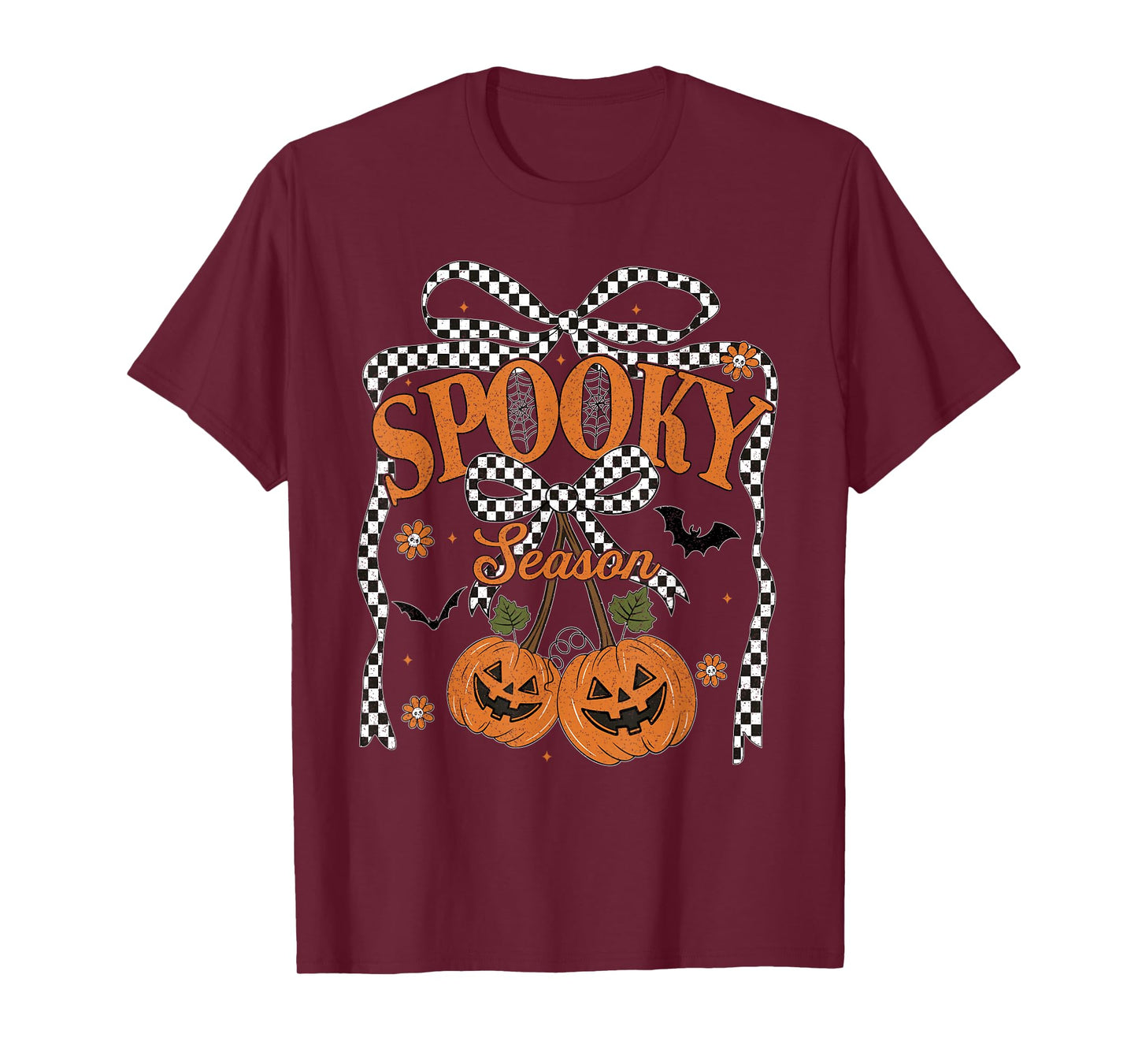 Preppy Spooky Season Pumpkin Cherries Autumn Girly Halloween T-Shirt