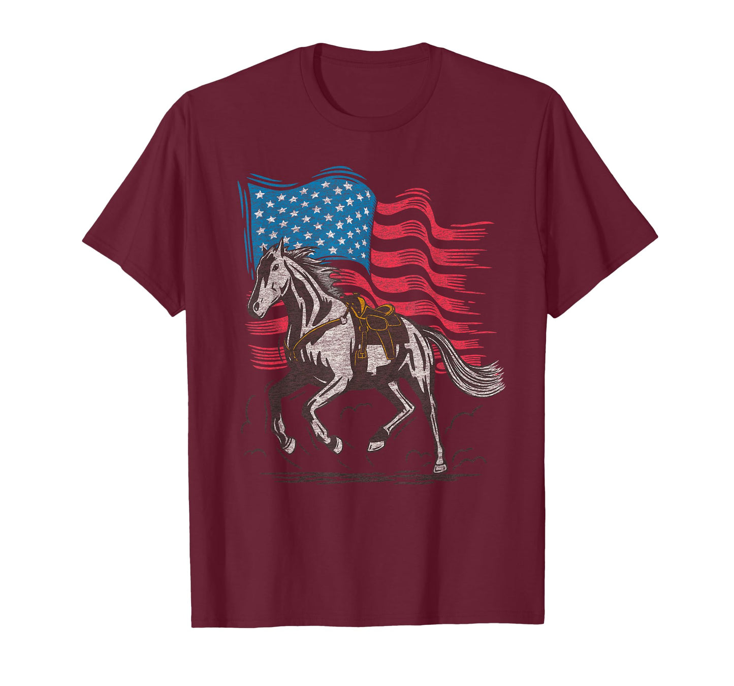Cartba Horse Co. Horse Lover Equestrian American Flag Vintage Graphic T-Shirt