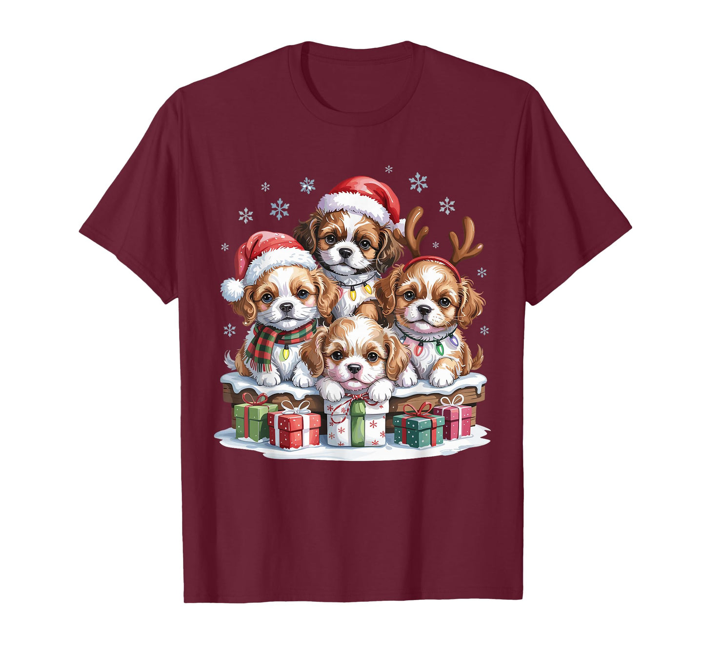 Cute Cavachon Christmas Puppies Dog Lovers Funny Holiday T-Shirt