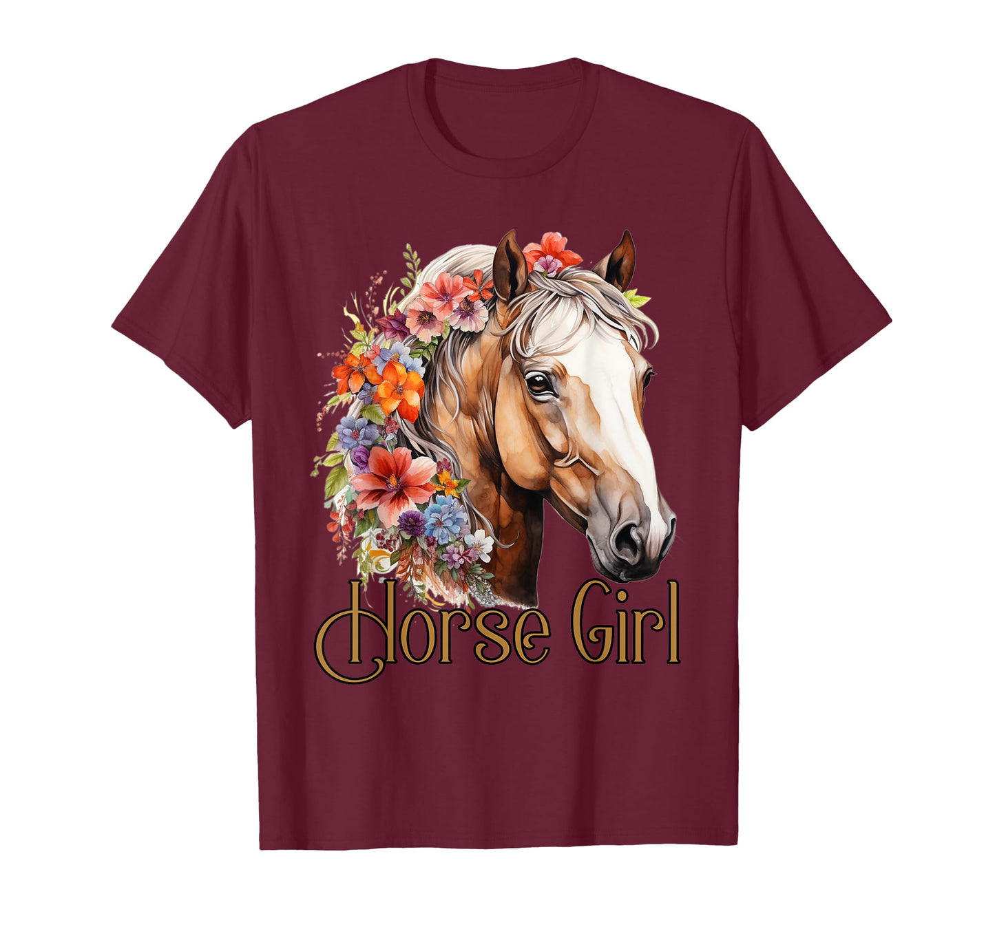 Horse Girl with Beautiful Flowers Portrait Horses Animal T-Shirt