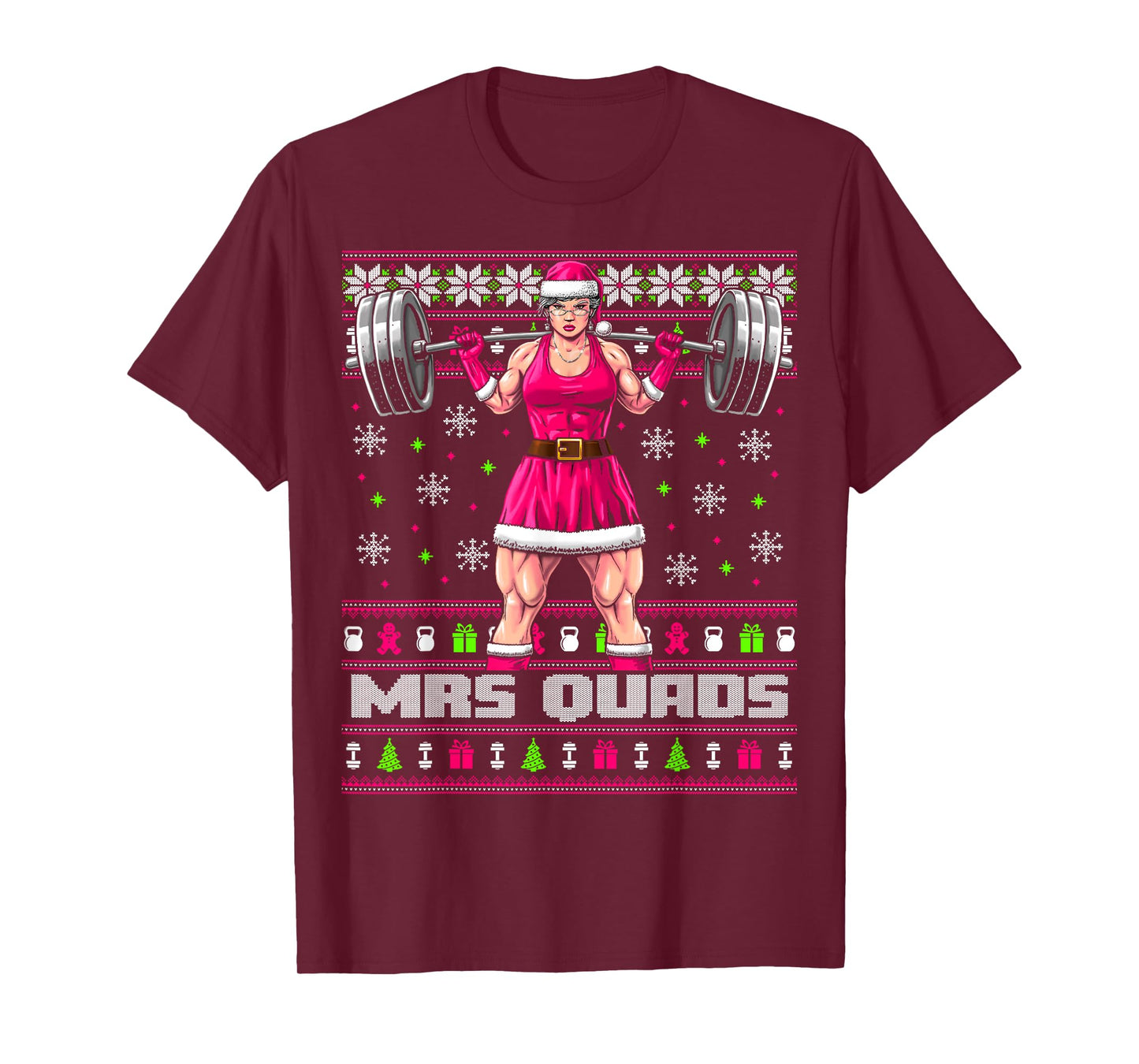 Mrs. Quads Funny Gym Ugly Christmas Sweater Women Cute Pink T-Shirt