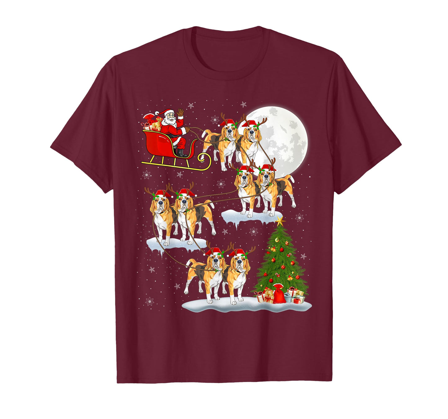 Beagle Dog Santa Sleigh Flying Funny Magical Christmas T-Shirt