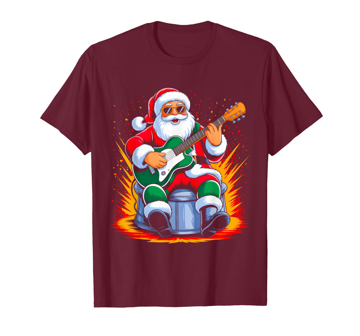 Guitar Classic Santa Playing Drums Funny Christmas Xmas T-Shirt