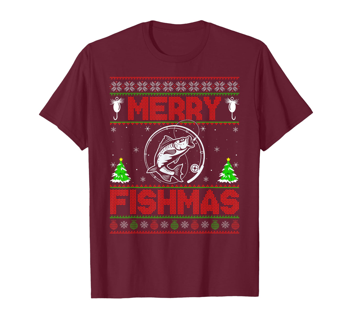 Merry Fishmas Bass Fish Fishing Ugly Christmas Sweater Xmas T-Shirt