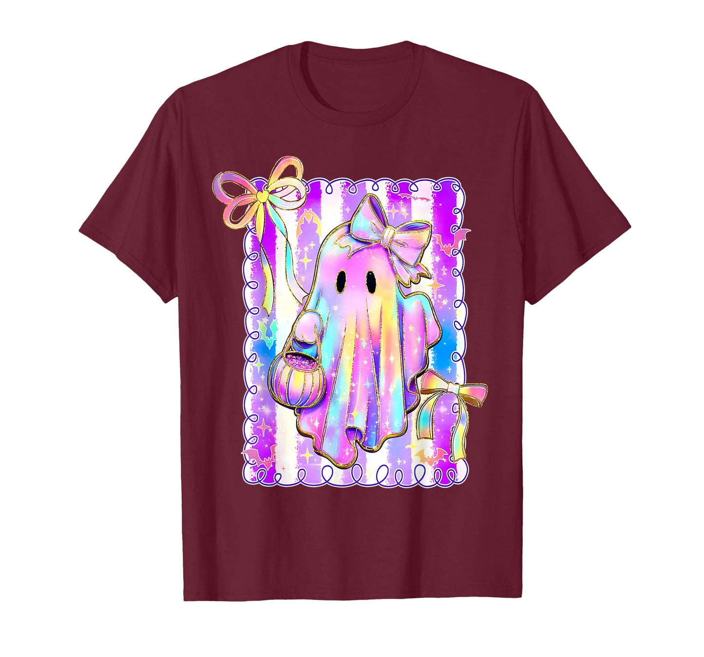 Disco Ghost Pumpkin Halloween Girly Coquette Bow Girl Women T-Shirt