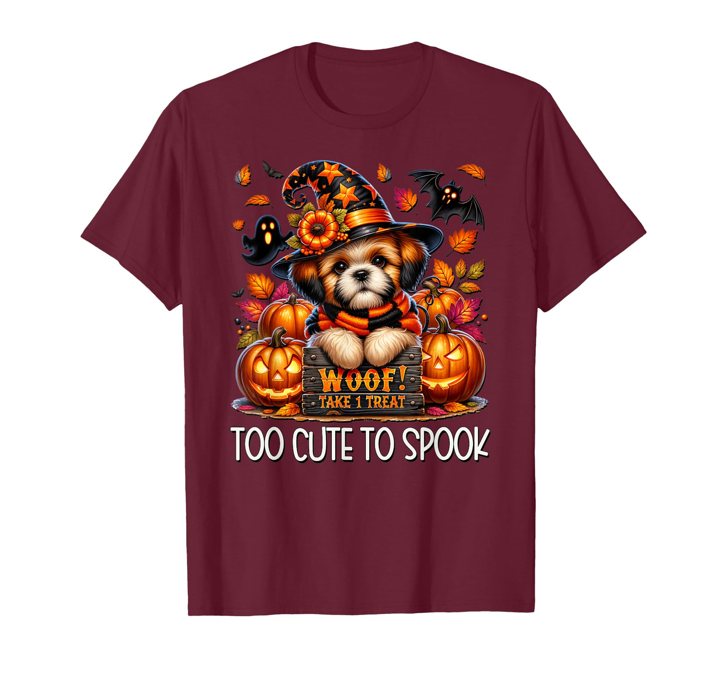 Fall and Halloween Shih Tzu Puppy is Too Cute to Spook T-Shirt