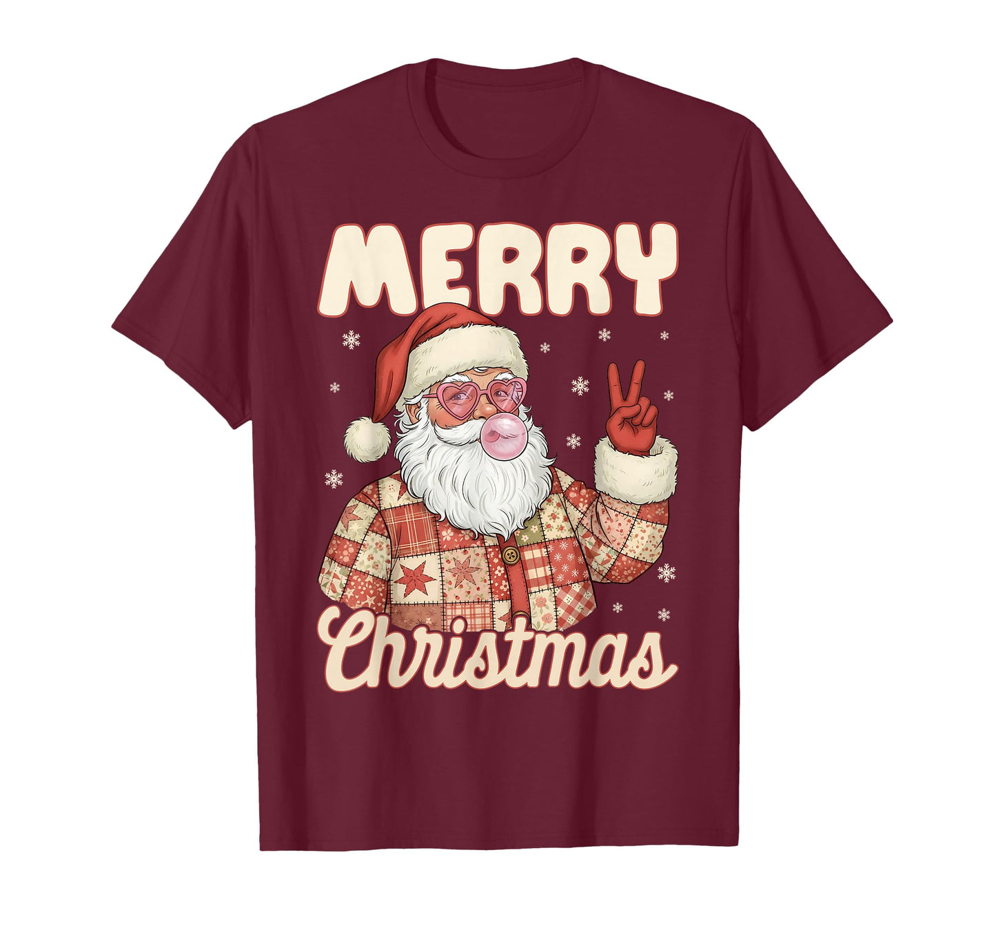 Patchwork Santa Claus Xmas Merry Christmas Men Women T-Shirt