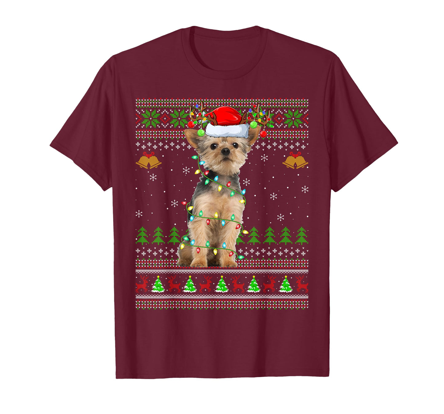 Yorkie Dog Ugly Christmas Sweaters Holiday Santa Xmas T-Shirt