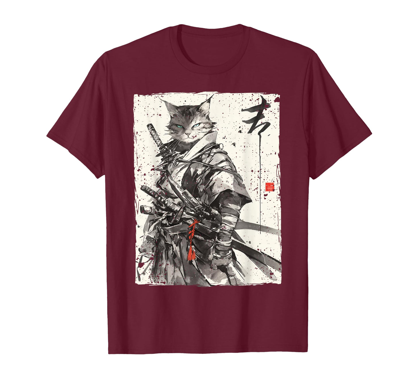 Samurai Cat Warrior Ukiyo Ink Artwork Cat Samurai T-Shirt