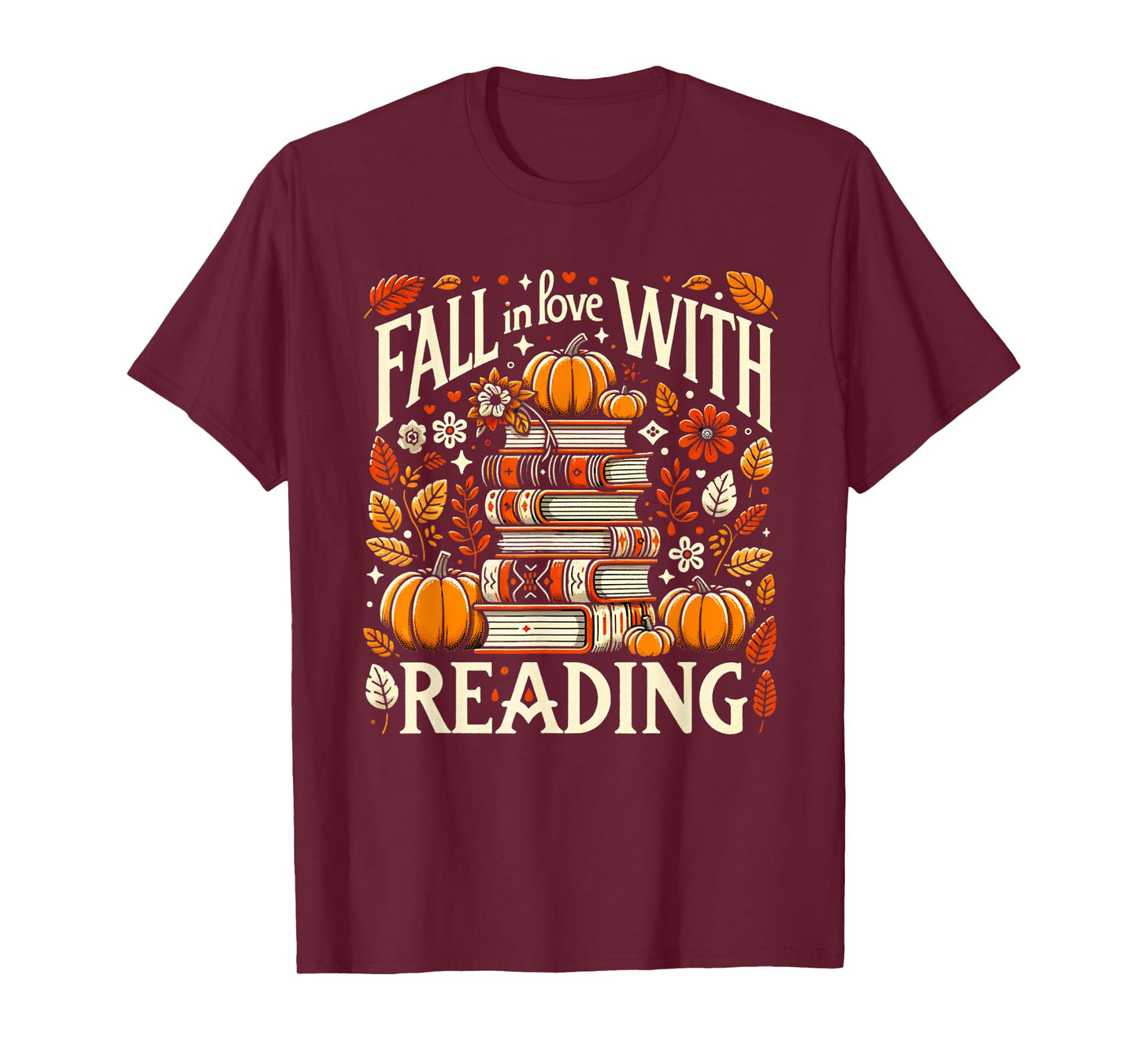 Fall In Love With Reading Book Autumn Pumpkins And Teachers T-Shirt