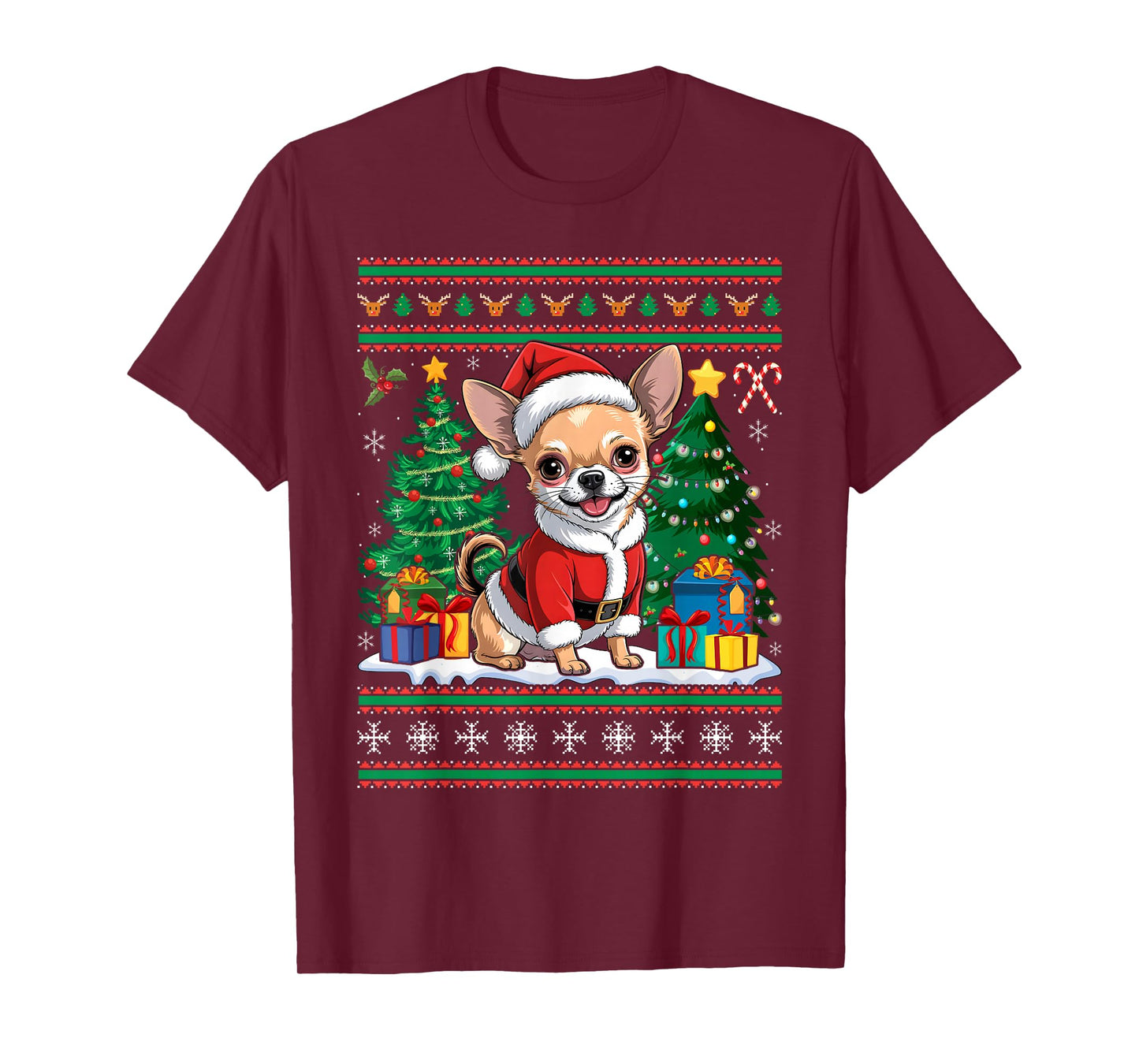 Xmas Brown Chihuahua Dog Santa Hat Ugly Christmas T-Shirt