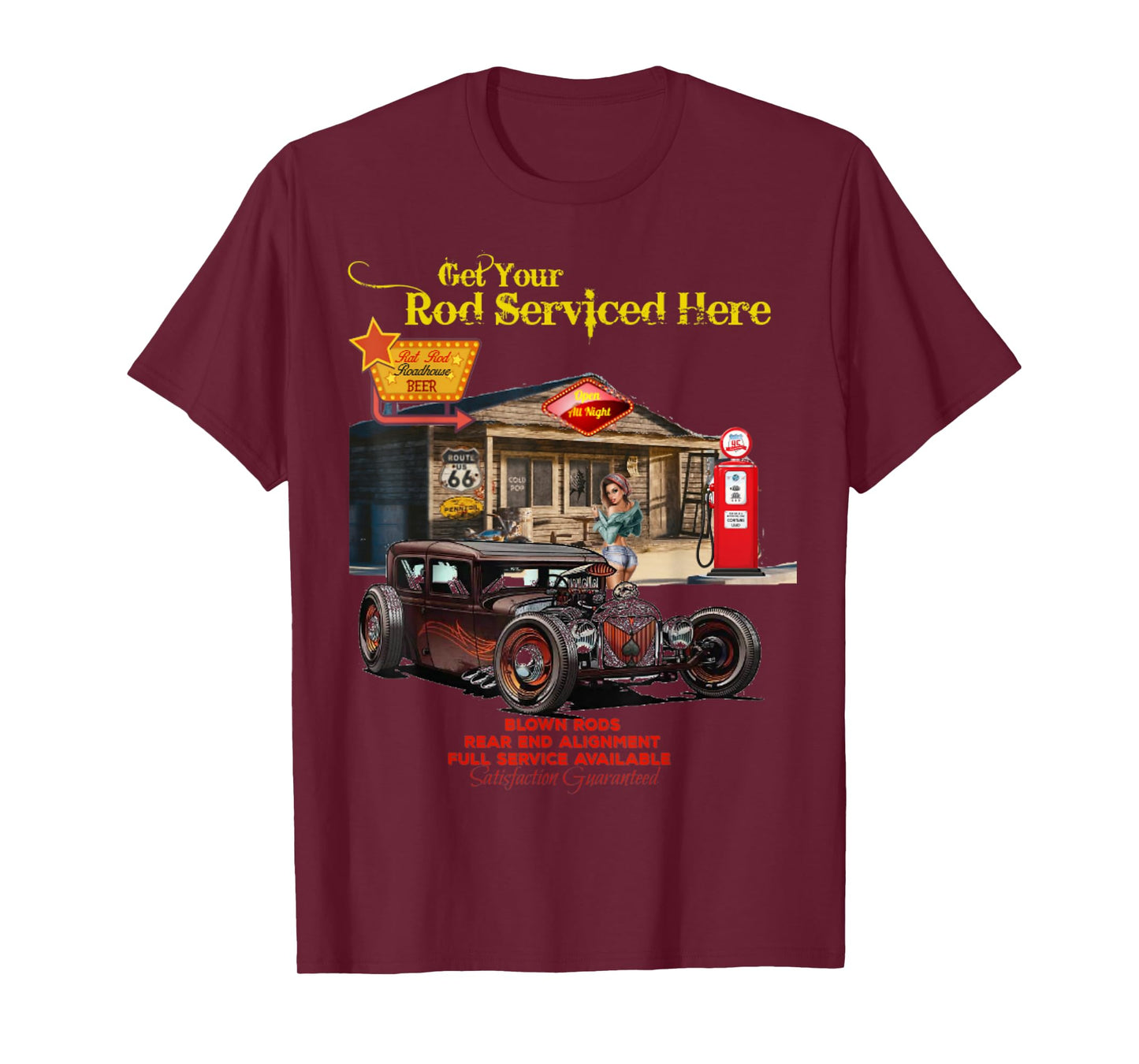 Vintage Rat Rod T Shirt Pinup Girl Mens Tee T-Shirt