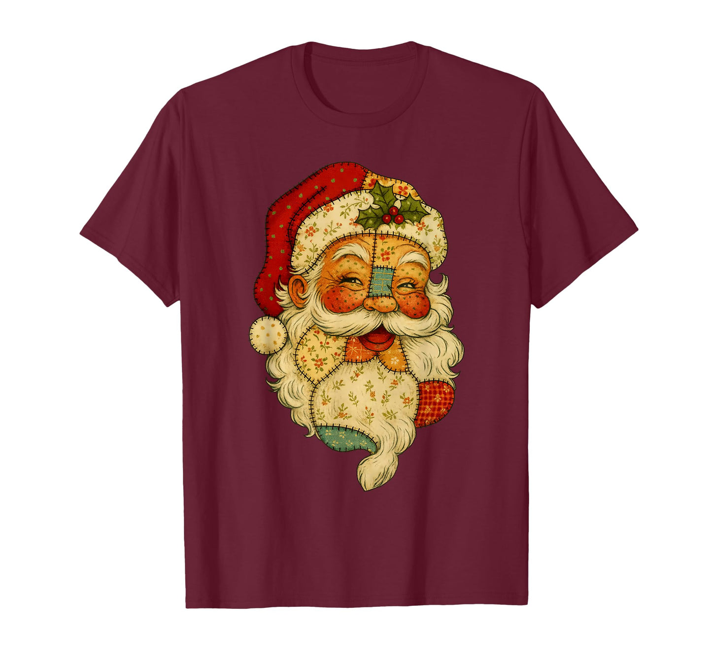 Retro Patchwork Santa Claus Christmas Preppy Merry Xmas T-Shirt