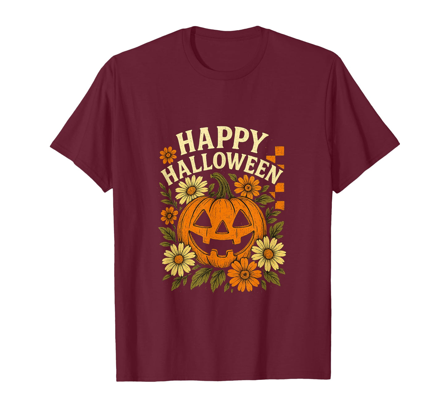 Vintage Floral Pumpkin Halloween Retro Jack O Lanter Face T-Shirt
