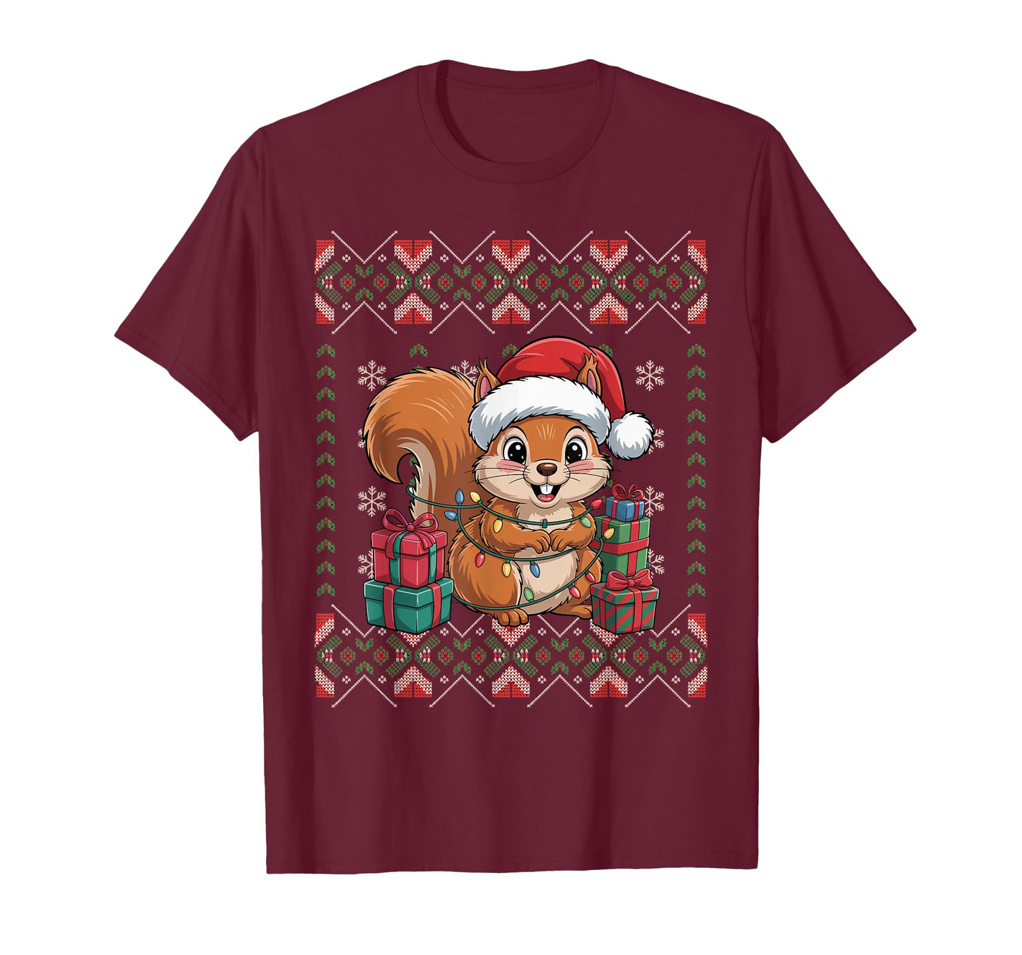 Santa Squirrel Christmas Ugly Sweater Funny Holiday Pajamas T-Shirt