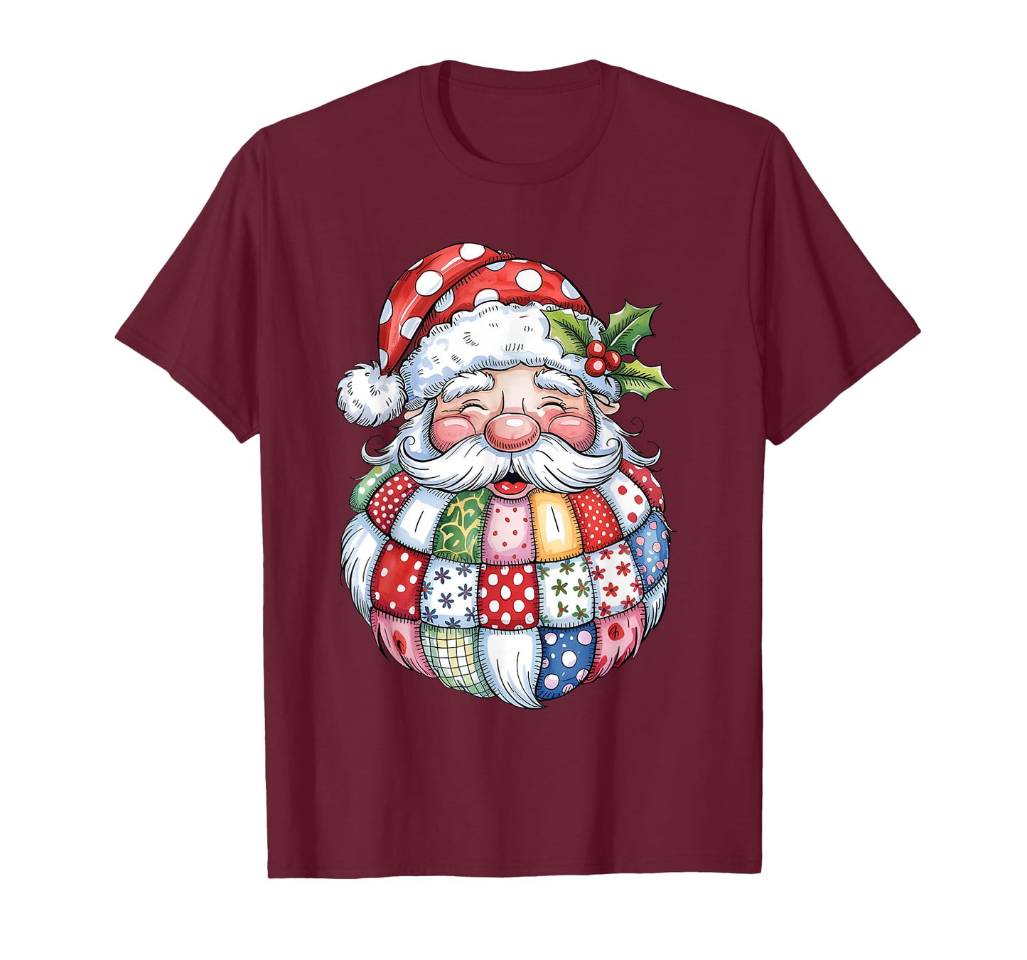Retro Patchwork Santa Claus Christmas Preppy Merry Xmas T-Shirt