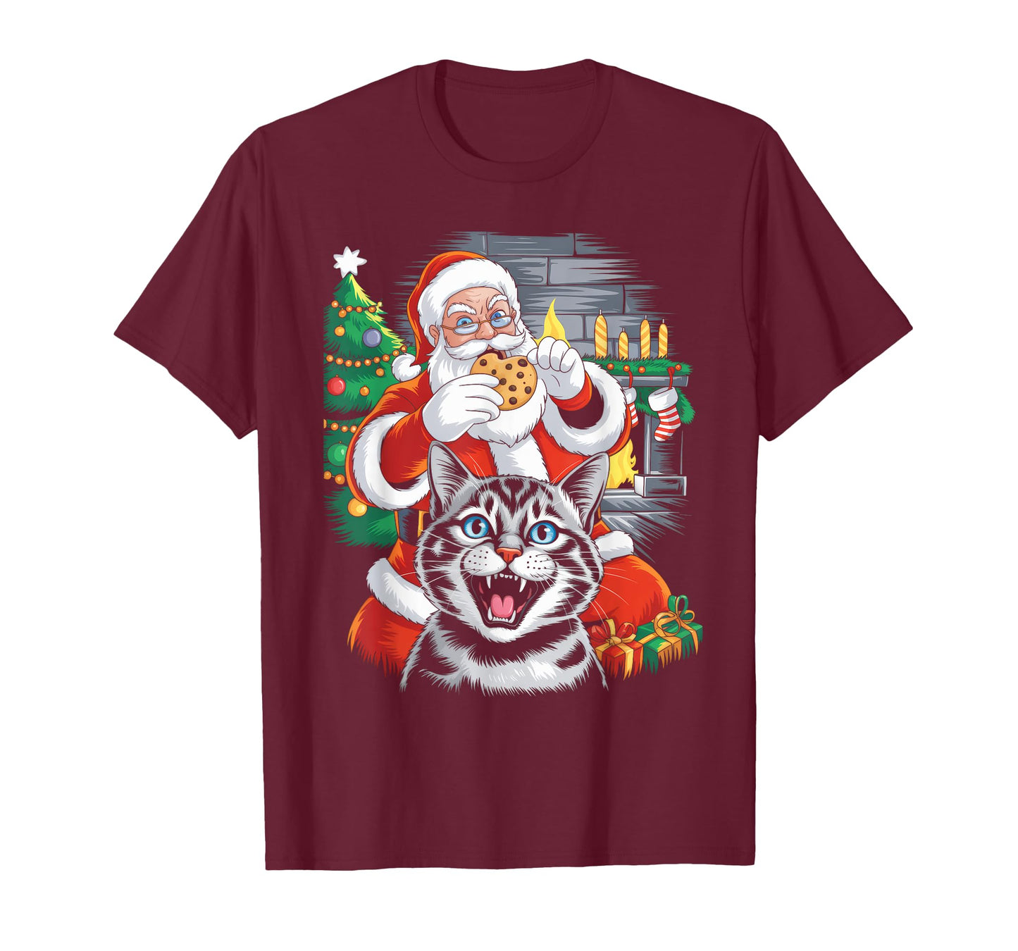 Funny Cat Selfie Santa Christmas Men Women Kids Cat Lover T-Shirt