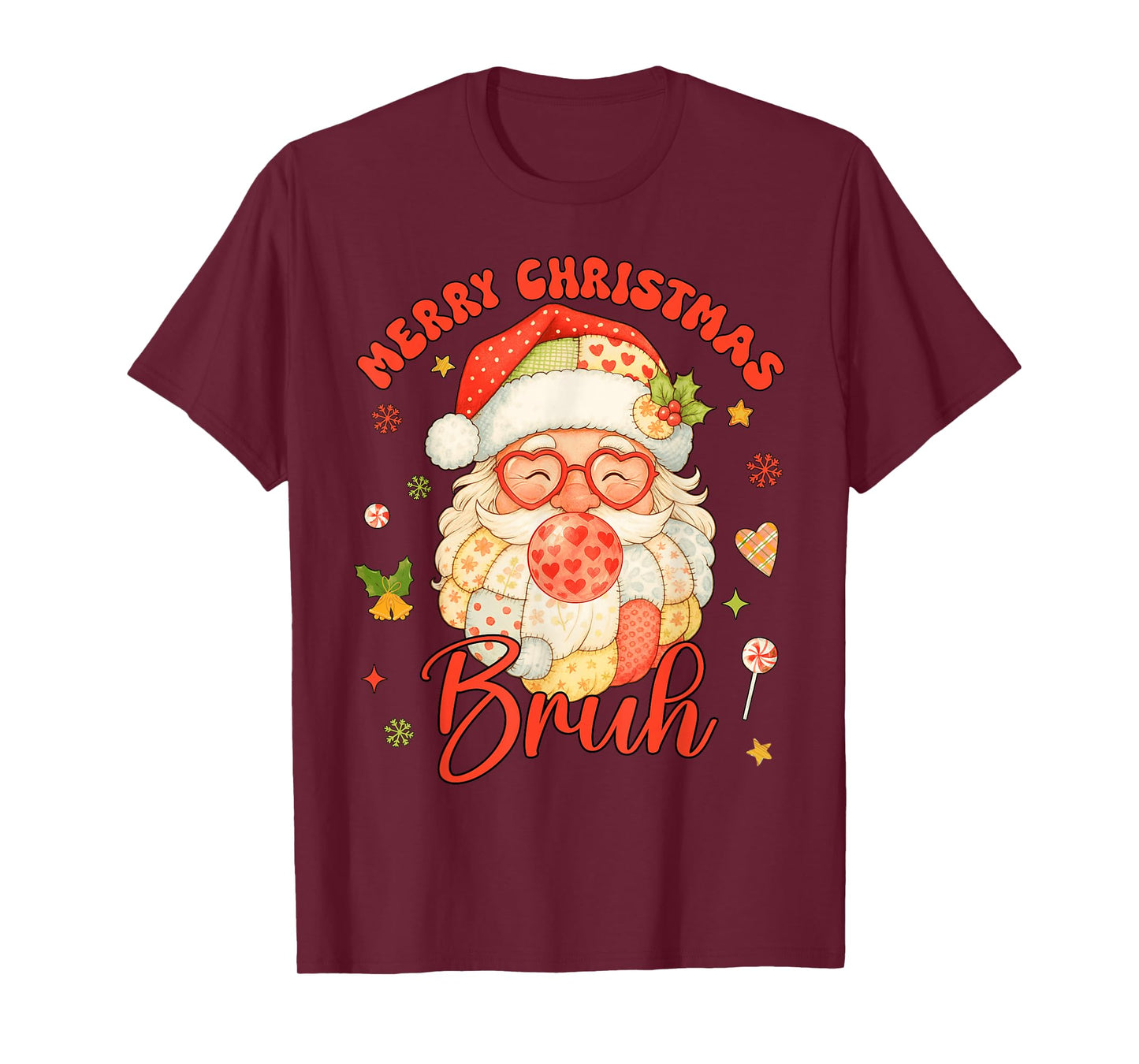 Merry Christmas Bruh Patchwork Santa Claus Retro Men Women T-Shirt