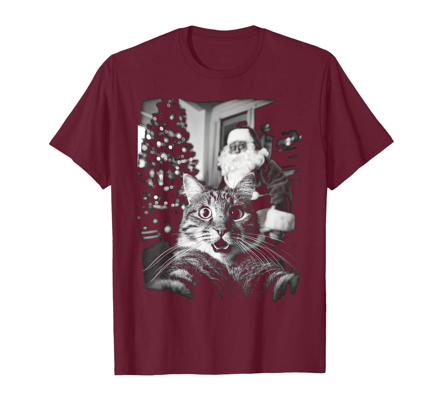 Cat Selfie with Surprised Santa Funny Christmas Vintage T-Shirt