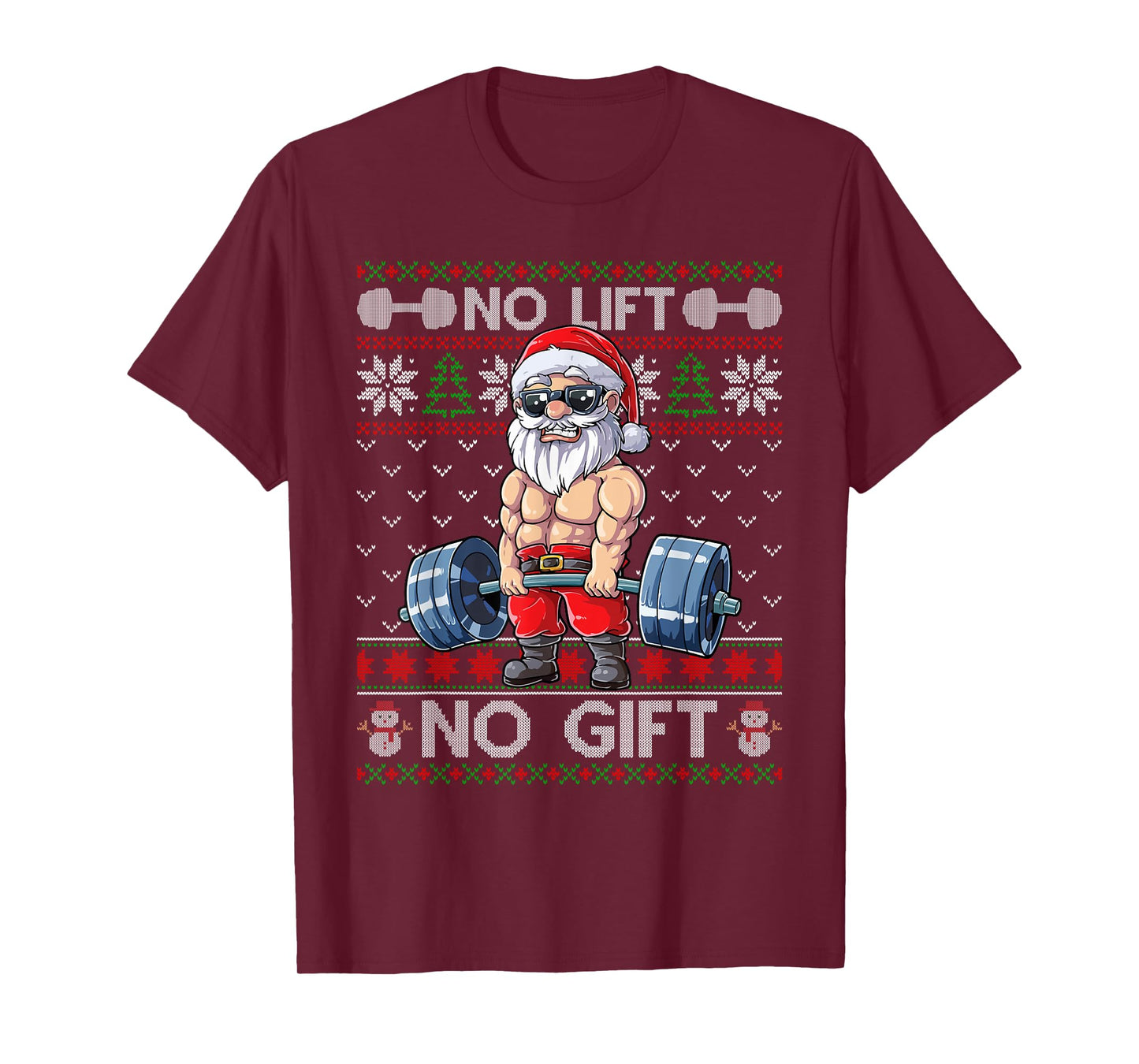 Funny Muscle Santa Lifting Christmas Ugly Christmas Sweater T-Shirt