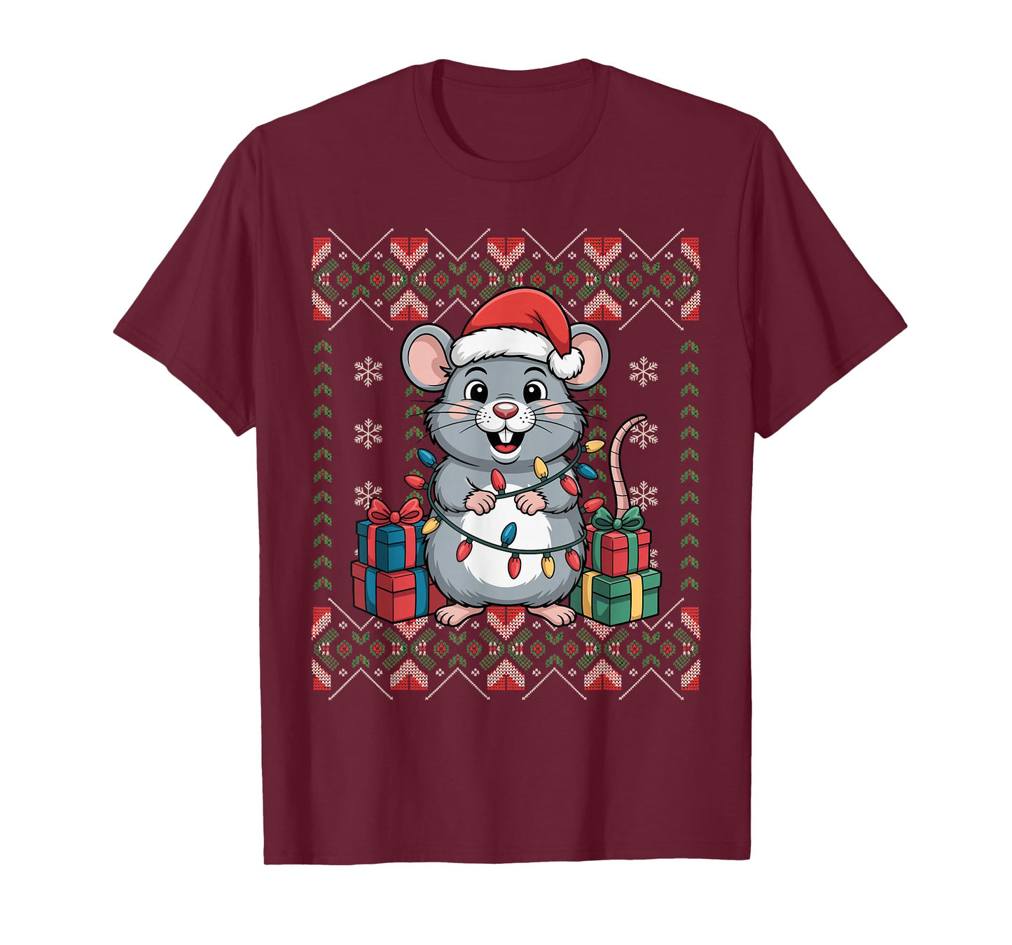 Santa Rat Christmas Ugly Sweater Funny Holiday Pajamas T-Shirt