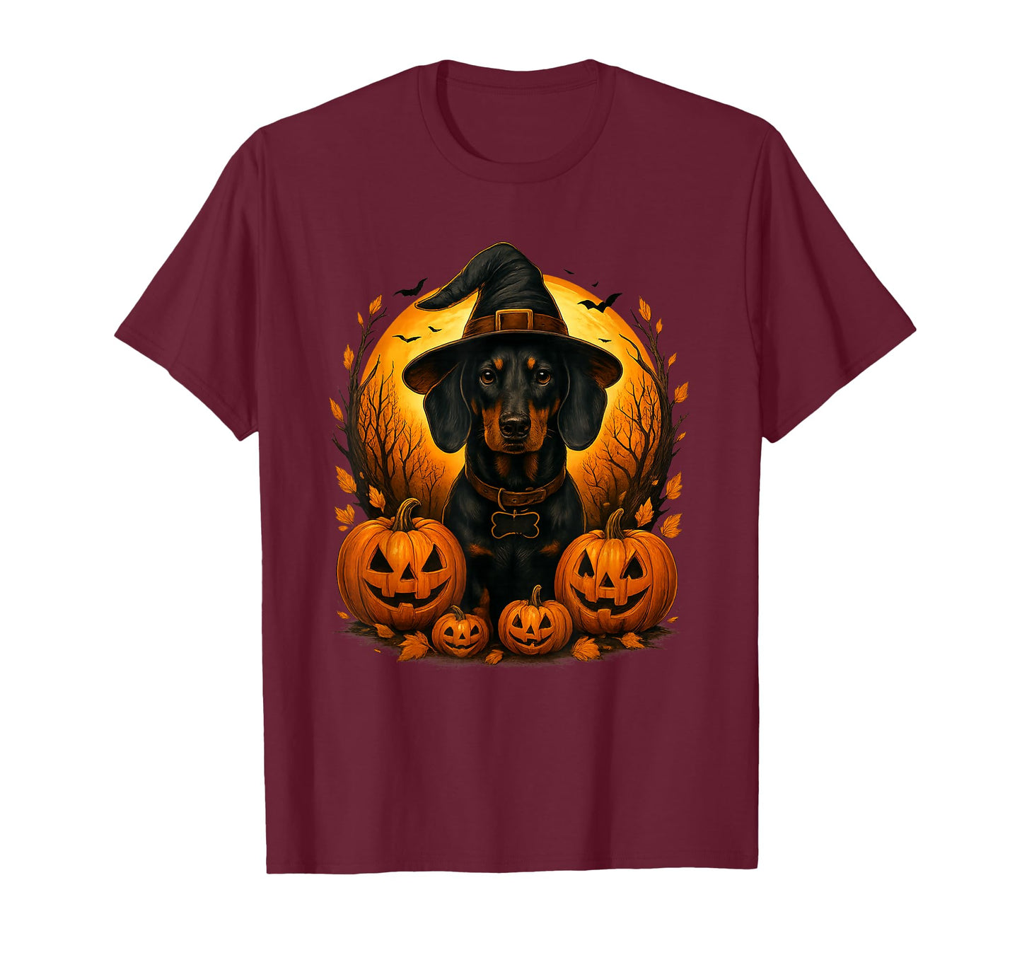 Cute Halloween Dachshund Witch Pumpkin Moon Dog Lover T-Shirt