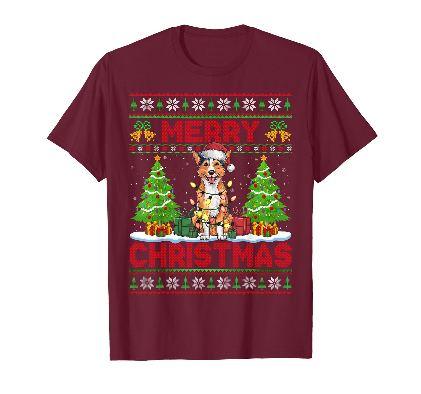 Australian Kelpie Ugly Christmas Sweater Pet Dog Lights Xmas T-Shirt