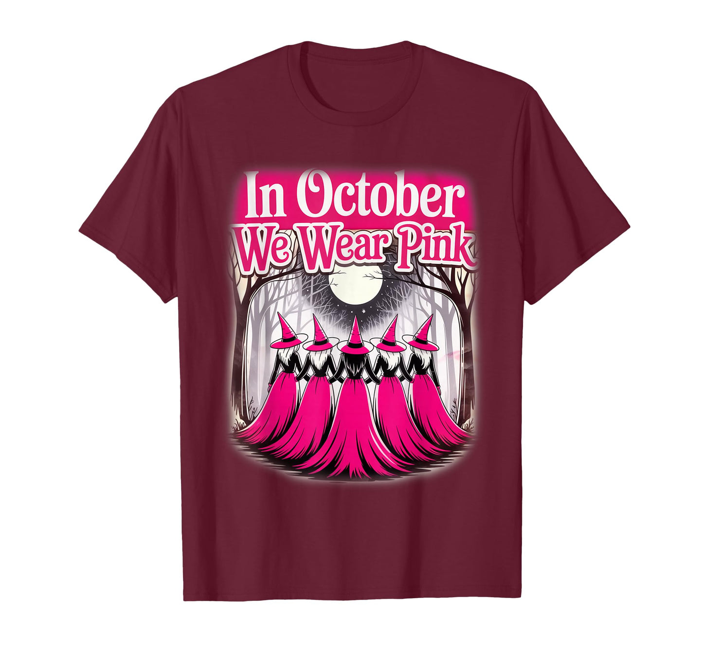 Retro in October We Wear Pink Witch Breast Cancer Awareness T-Shirt