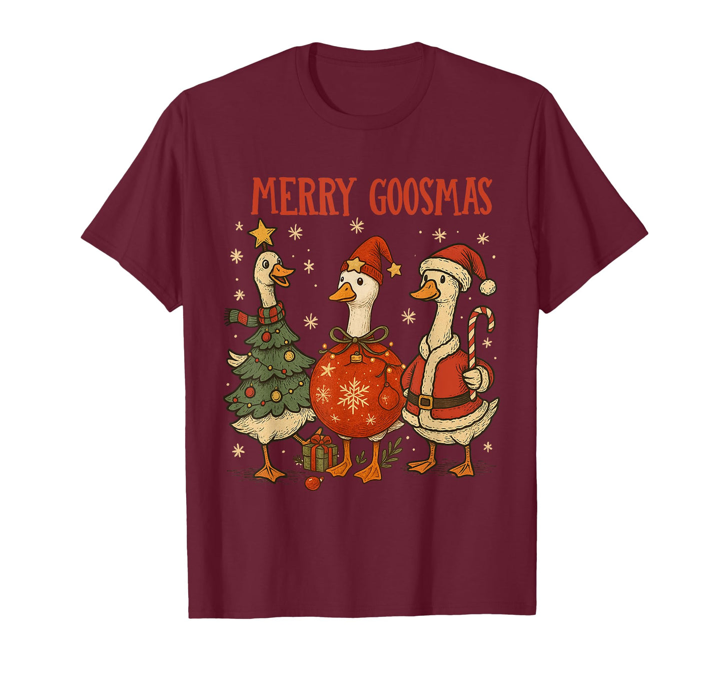Vintage Merry Goosmas Funny Goose Santa Christmas Cute Xmas T-Shirt