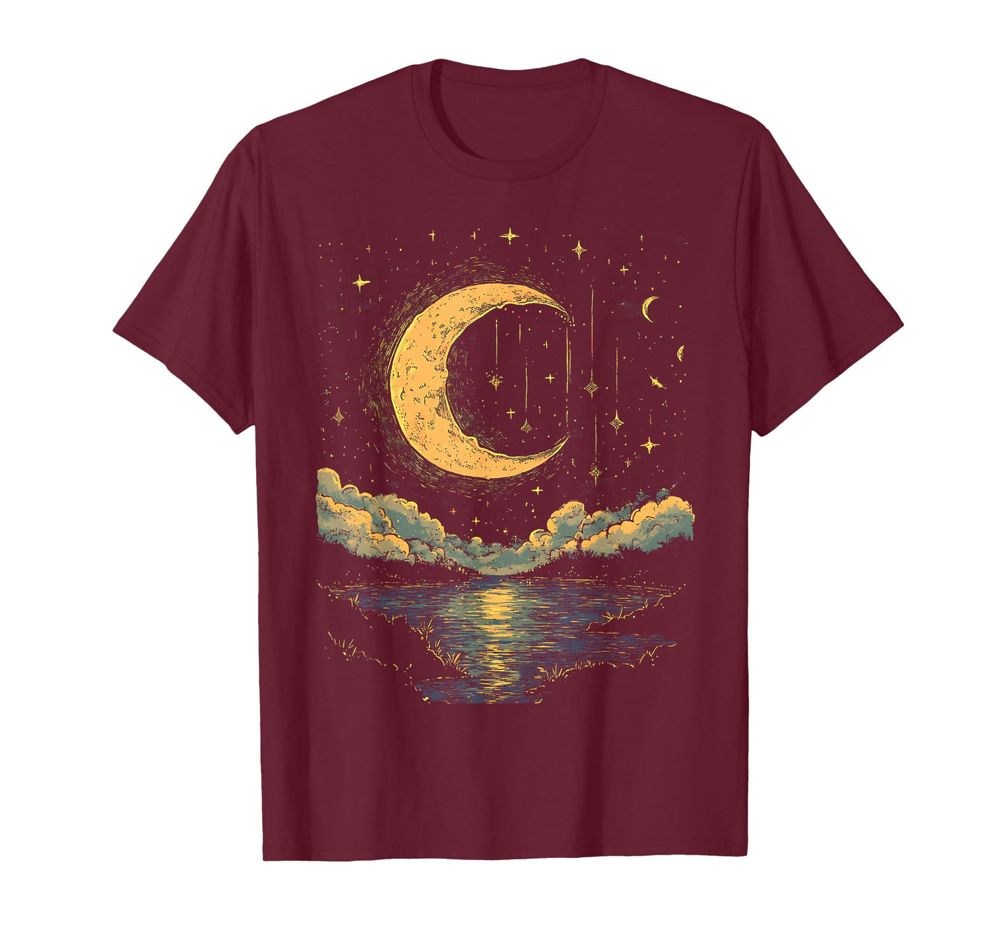 Boho Aesthetic Hippie Celestial Vintage Half Moon water T-Shirt
