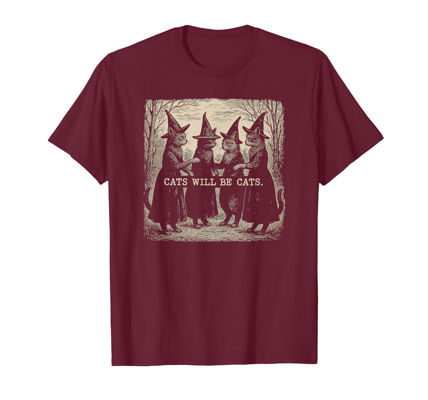 Vintage Witch Cats Funny Halloween Retro Cat Art T-Shirt
