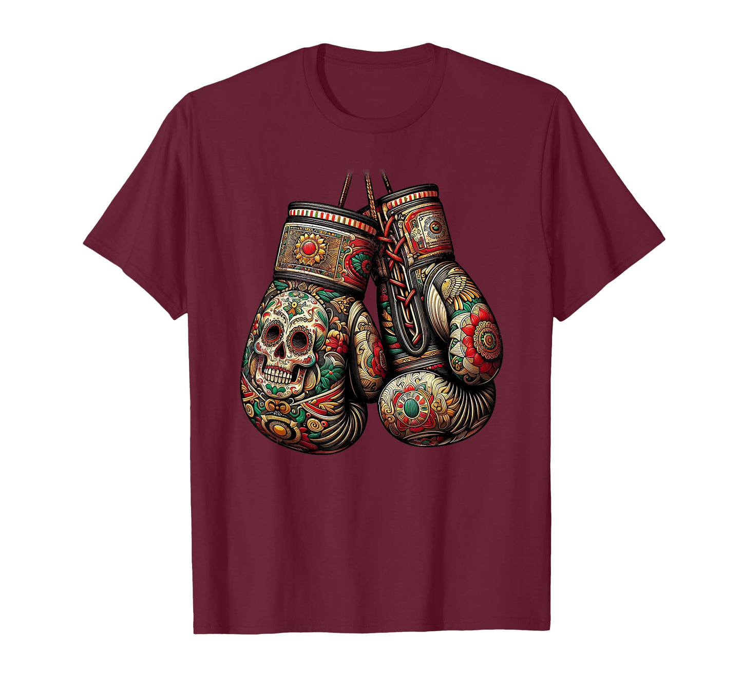 Mexican Vintage Style Boxing Gloves Aztec Mayan Fighter T-Shirt