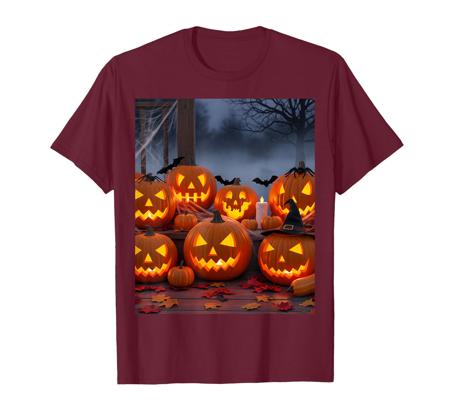 Carved Halloween Pumpkins on Porch T-Shirt