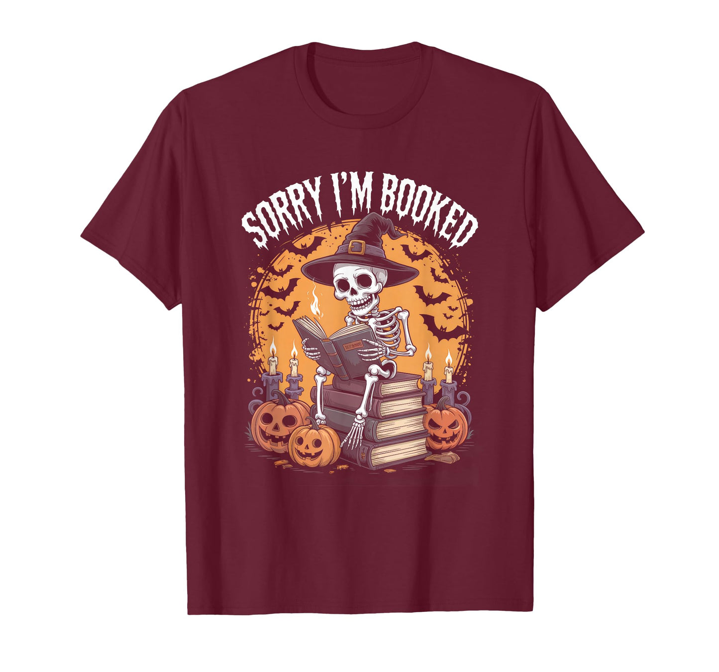 Sorry I’m Booked Librarian Halloween Skeleton Reader Art T-Shirt