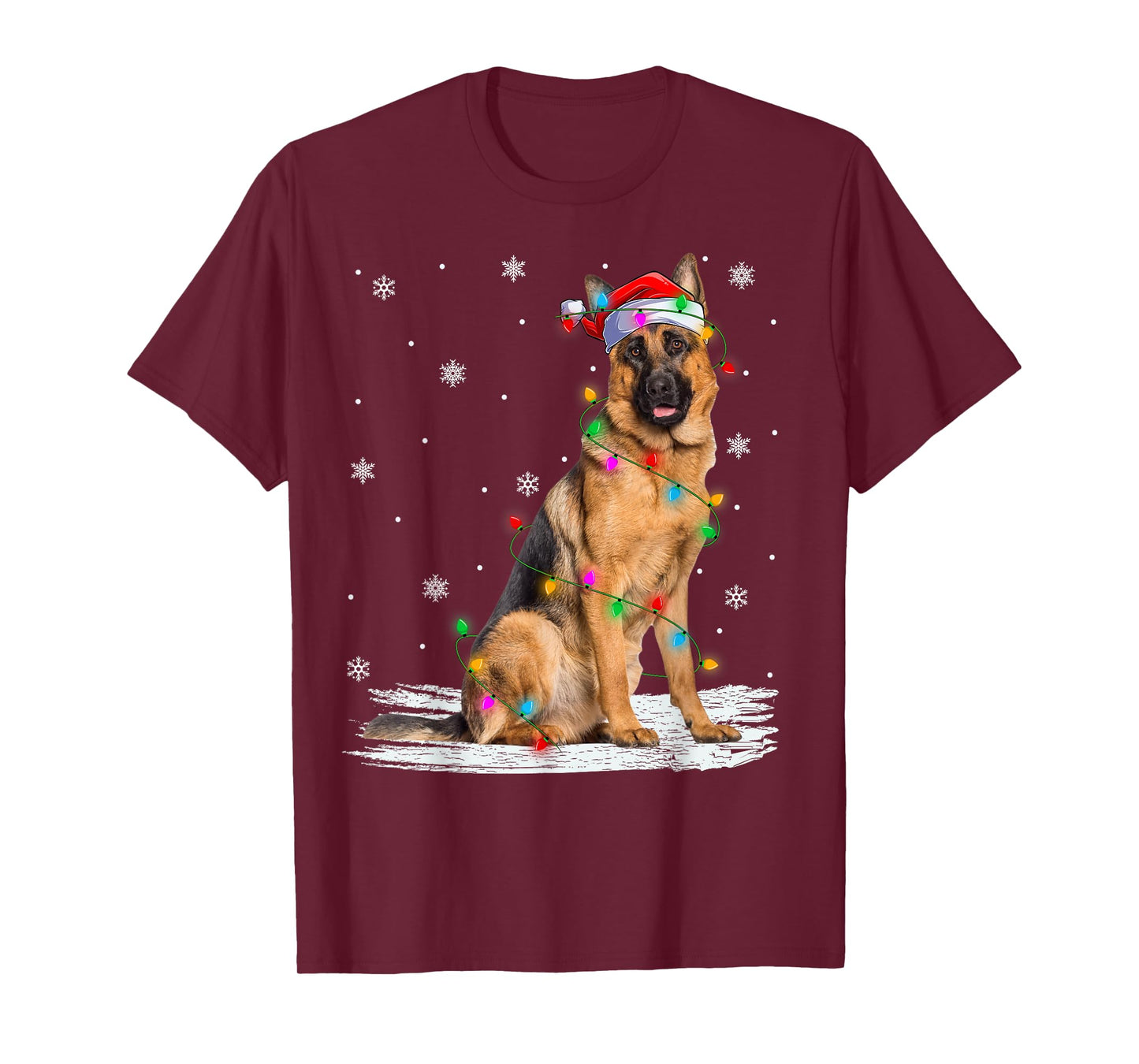 German Shepherd Dog Christmas Lights Santa Hat Dog Xmas T-Shirt