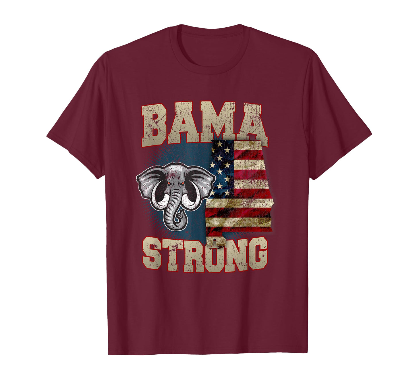 Bama Strong Alabama State With USA Flag Overlay T-Shirt