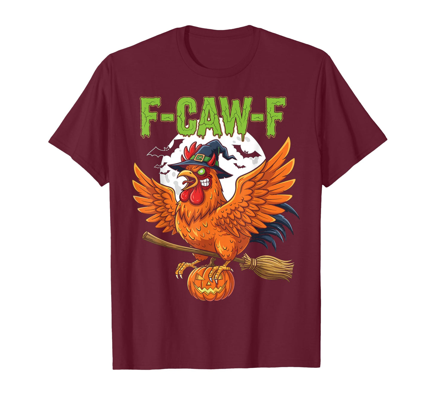 Halloween Chicken Witch Broomstick Pumpkin Moon T-Shirt