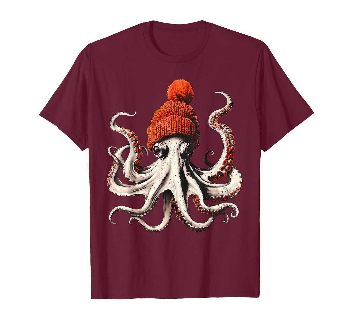 Octopus Wearing Beanie Retro Graphic Marine Biology Ocean T-Shirt