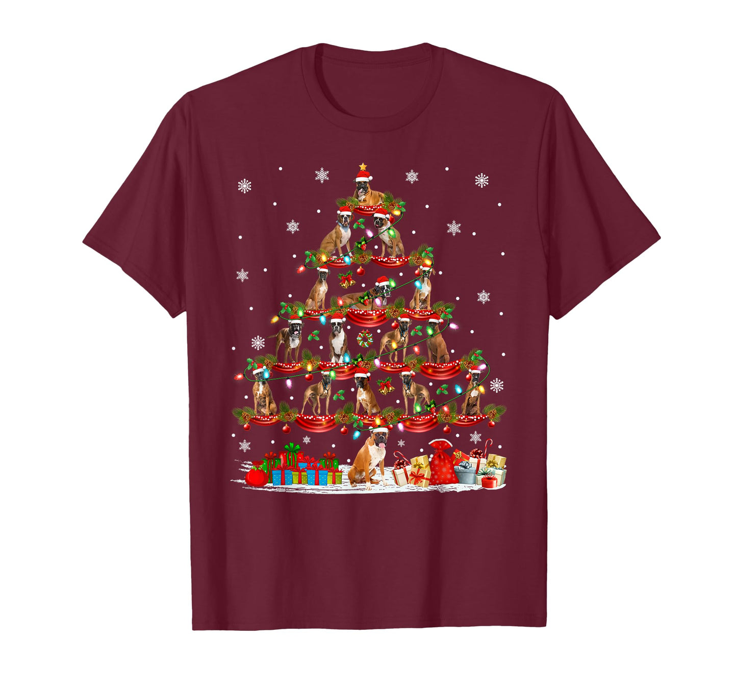 Boxer Dog Christmas Tree Lights Holiday Xmas Pajamas T-Shirt