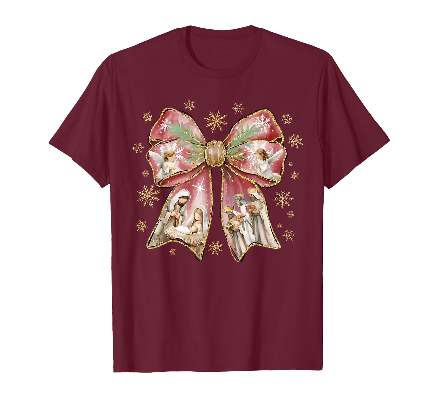 Coquette Bow Jesus Christian Merry Christmas Pajamas Holiday T-Shirt