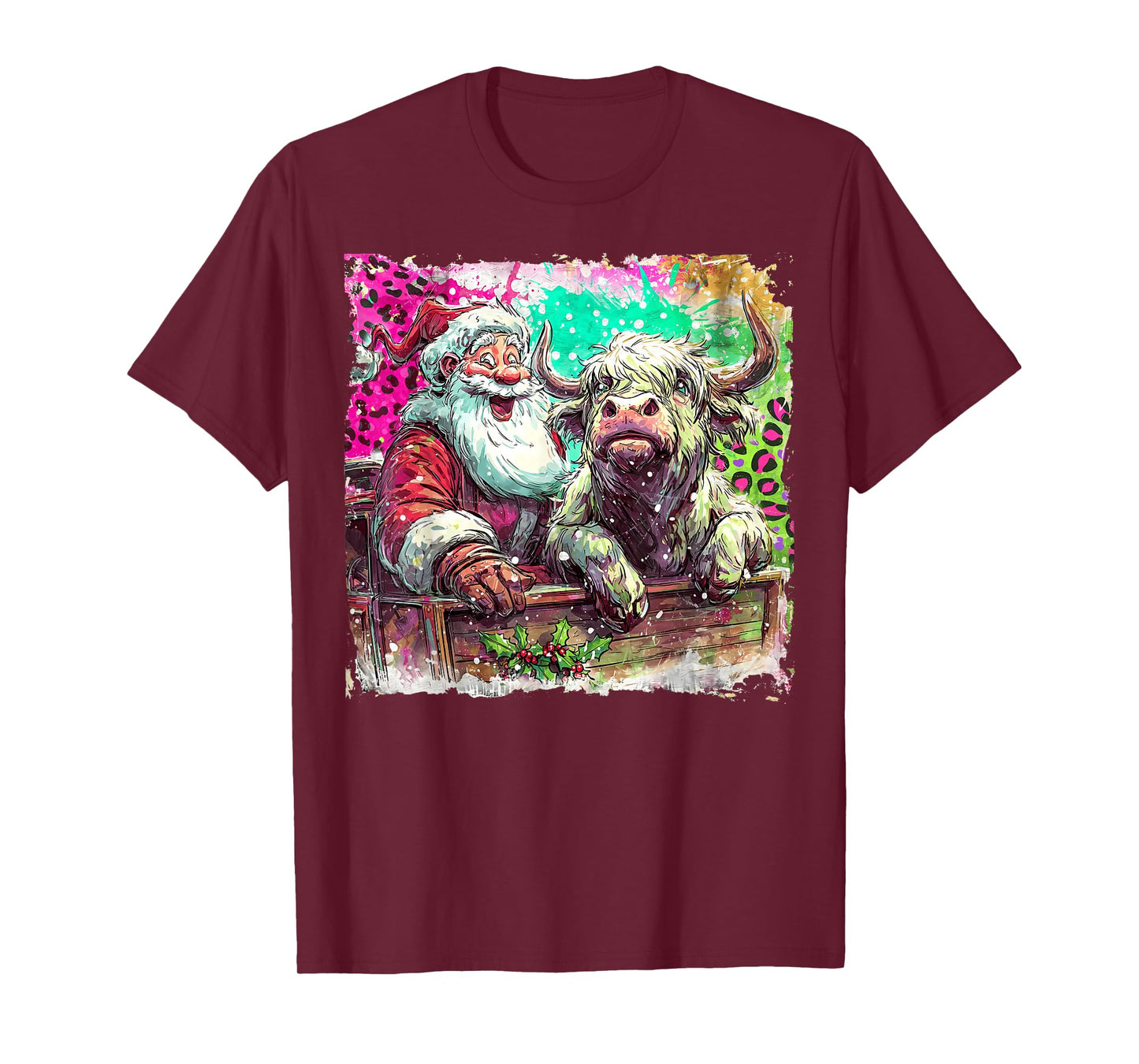 Mooey Christmas Santa Highland Cow Santa Xmas Santa Claus T-Shirt