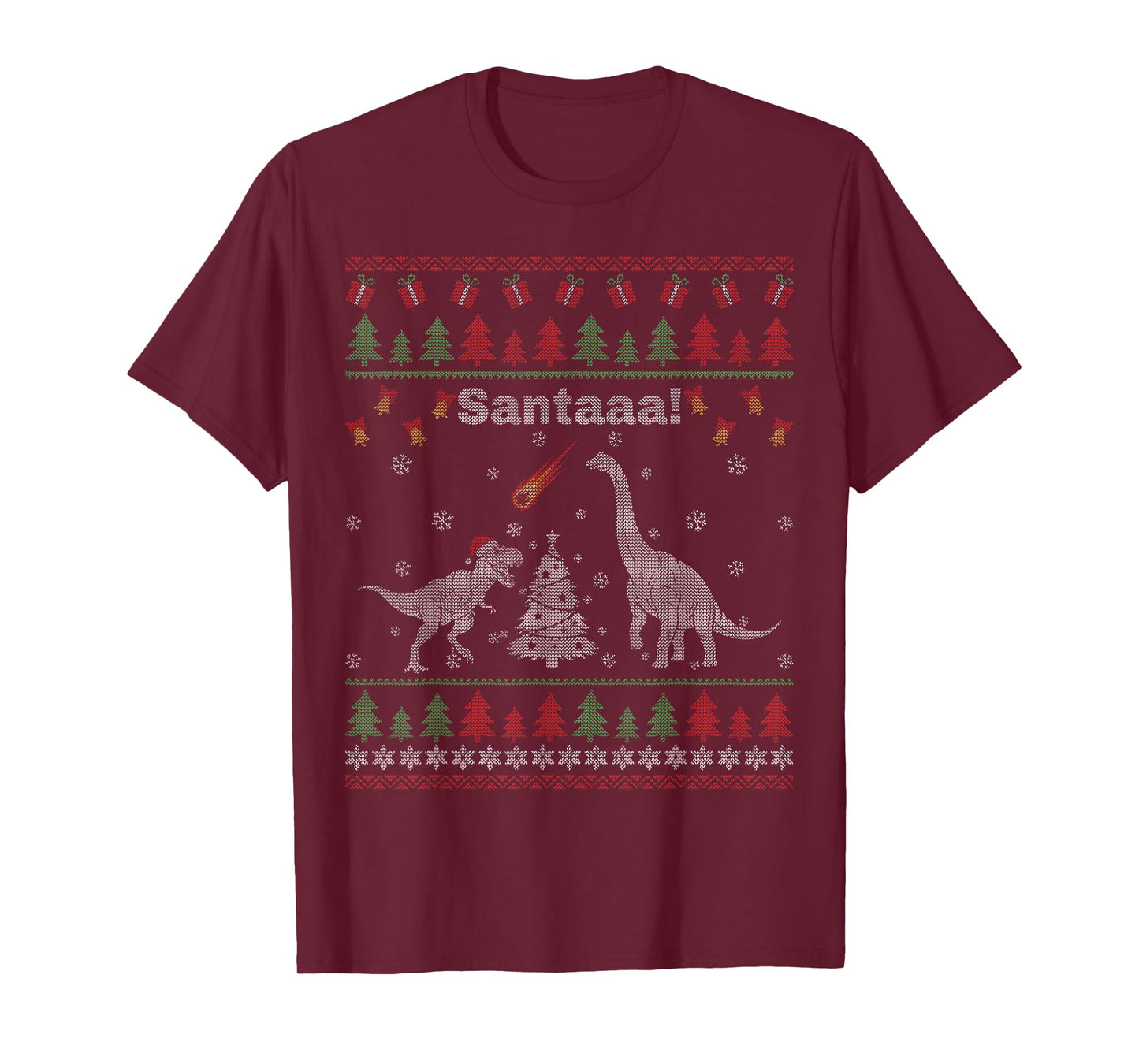 Santa Dinosaur Meteor Meteoroid Funny T-Rex Ugly Christmas T-Shirt