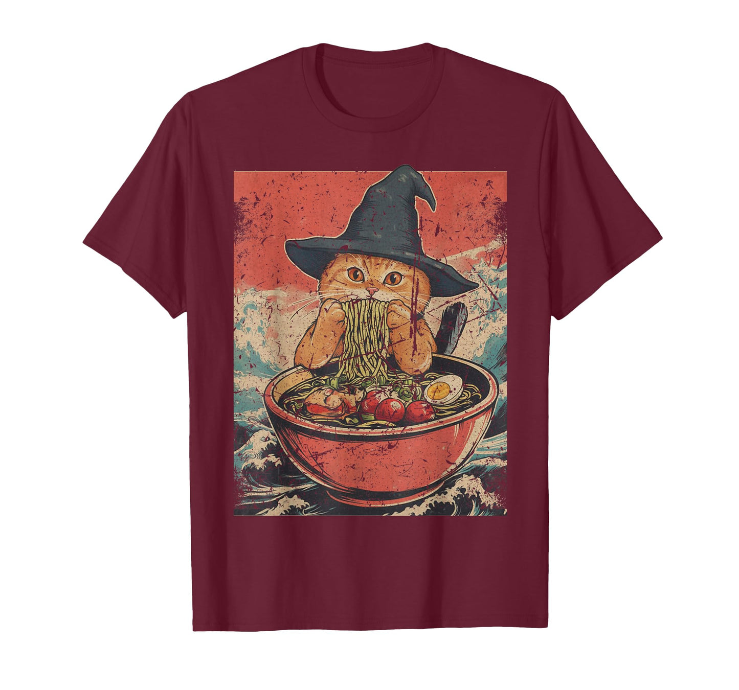 Wizard Cat Weird Ramen Japanese Witch Hat Vintage T-Shirt