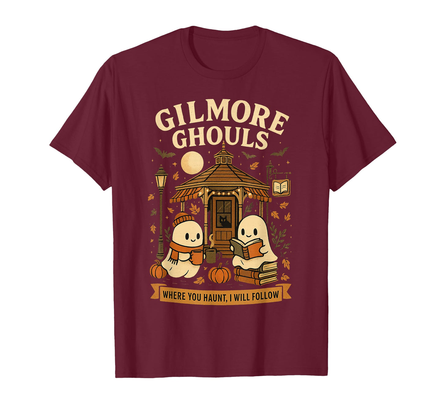 Cozy Ghouls Bookish Halloween Gazebo Scene T-Shirt