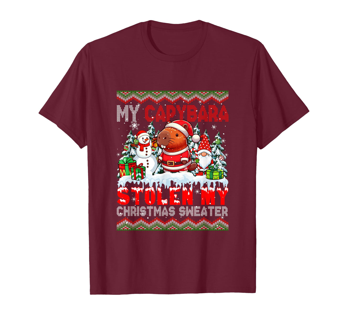 My Capybara Stolen My Christmas Sweater Santa Dog Gnome T-Shirt